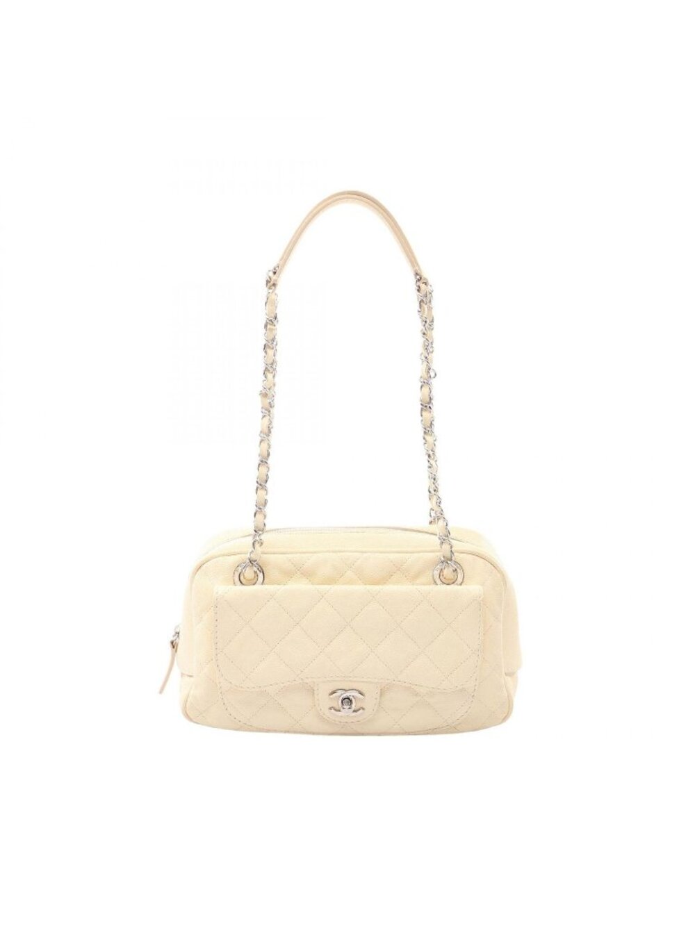 Chanel Shoulder Bag Quilted Cream Caviar Leather Chain
